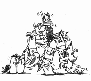 Zeichnung von Monstern, die übereinander stehen