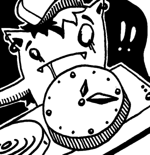Zeichnung eines Monsters mit einer Uhr