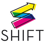 SHIFT-Logo mit einem bunten eckigen S und dem Schriftzug SHIFT