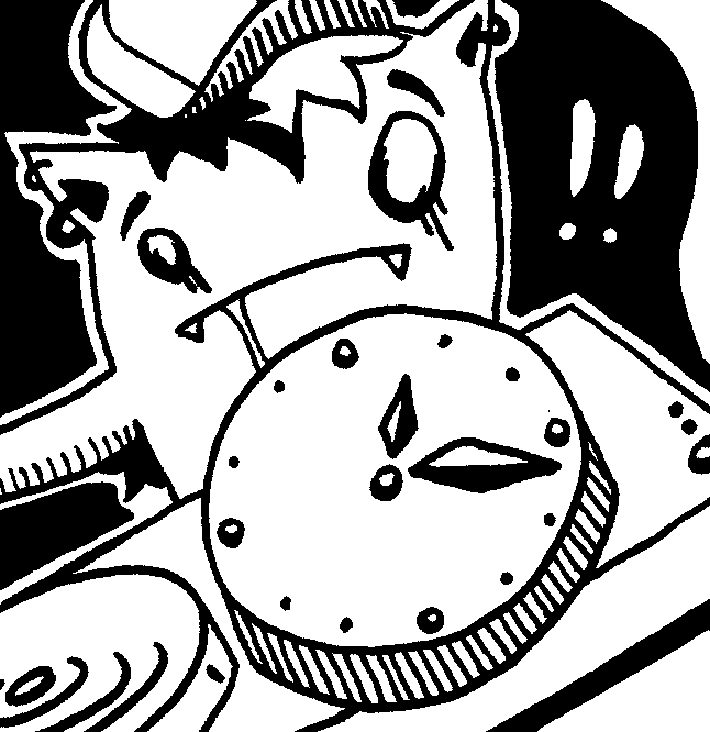 Zeichnung eines Monsters mit einer Uhr