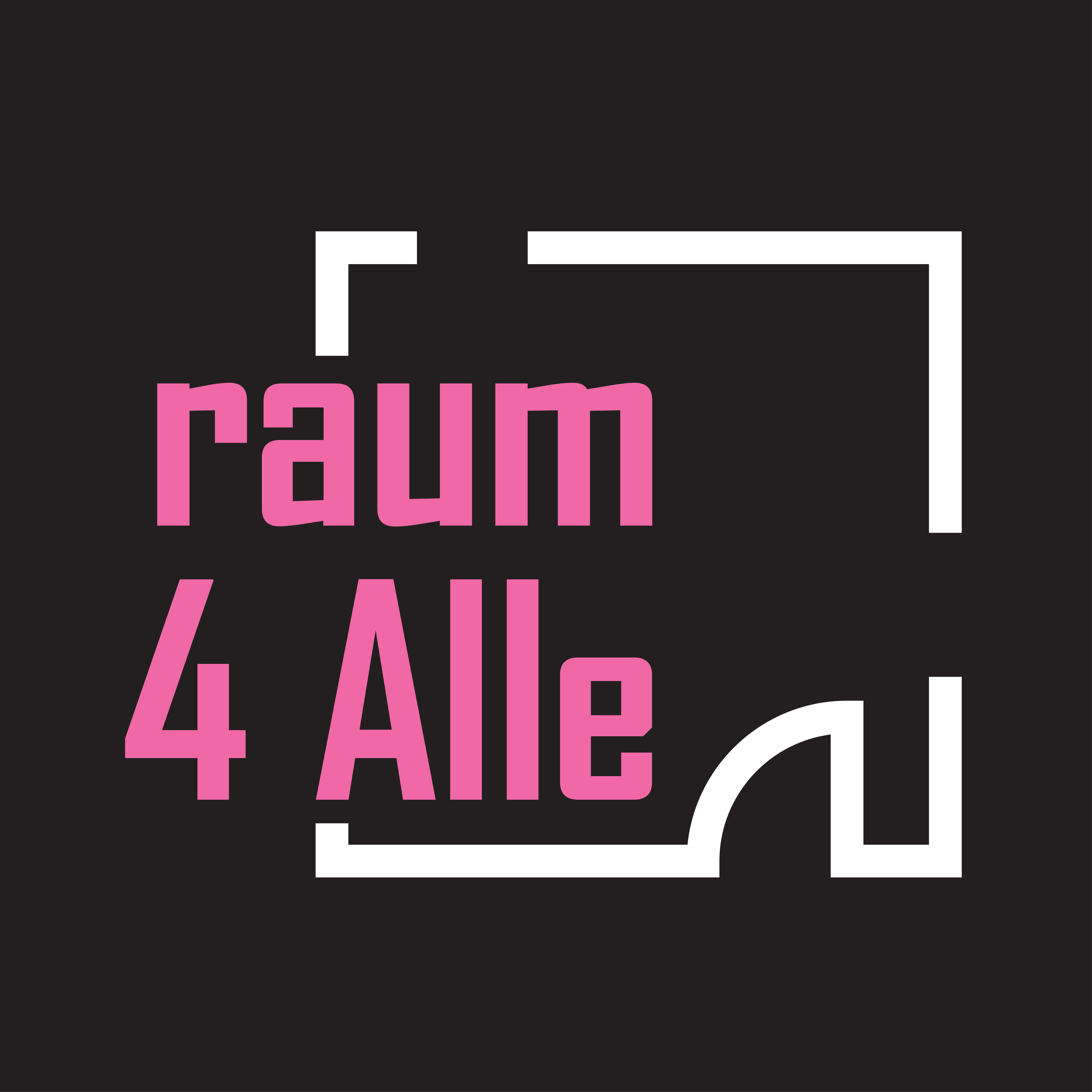 Logo mit Text raum 4 Alle vor einem stilisierten Grundriss eines Raums