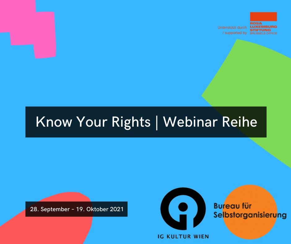 Grafi mit Text "Know Your Rights"-Webinar-Reihe